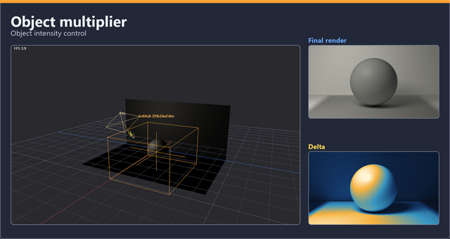 Object multiplier light filter: object intensity control viewport guide with final render and delta proof